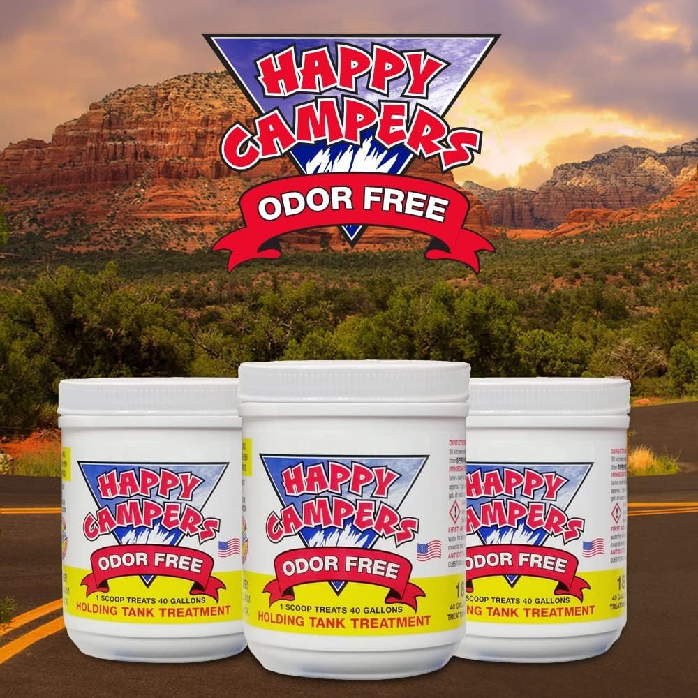 Happy Campers RV Toilet Treatment mineral-based formula safe for septic systems.