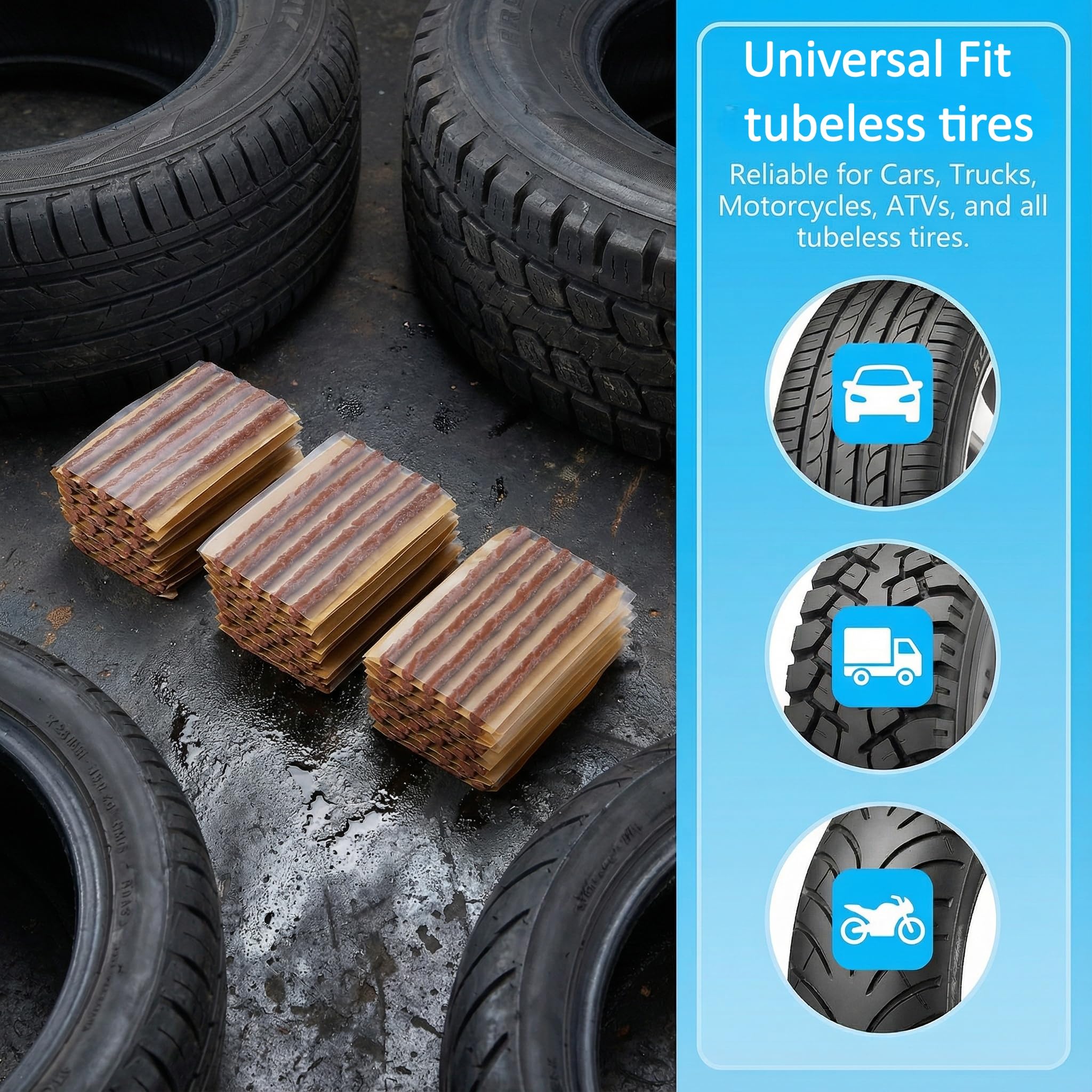 HappyBeeFlying tire plugs brown color blends with tires for discreet repairs.