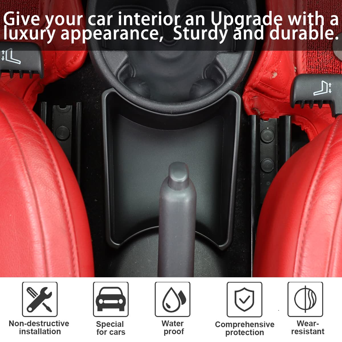 HAPPYHORSE Fiats500 handbrake-side storage keeps essentials within reach.