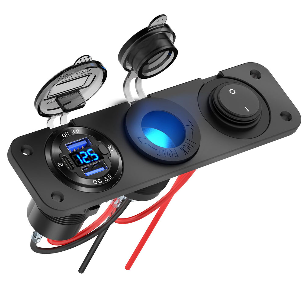 Hapytrip 12V USB outlet panel front view for compact boat power management