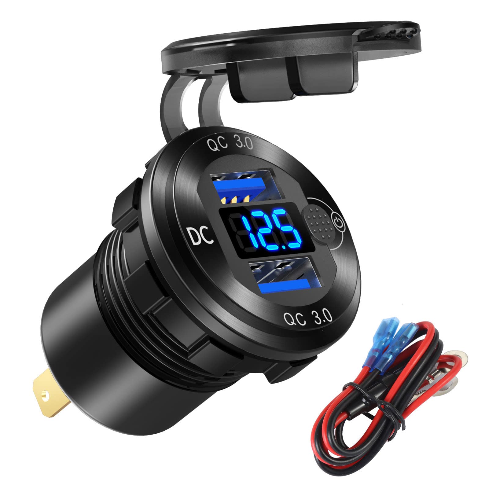 Hapytrip 12V/24V USB outlet with quick charge ports for faster device charging.
