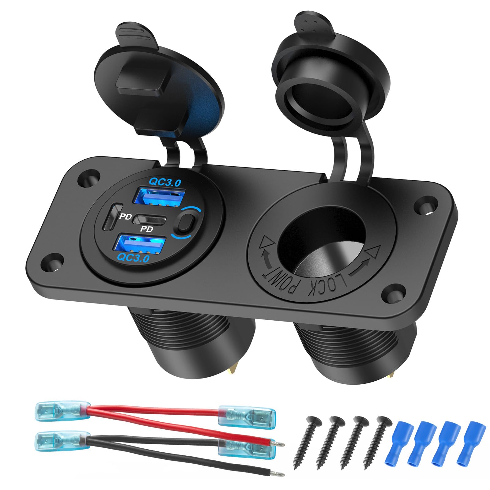 Hapytrip 4-port 12V USB panel front view for convenient on-board charging