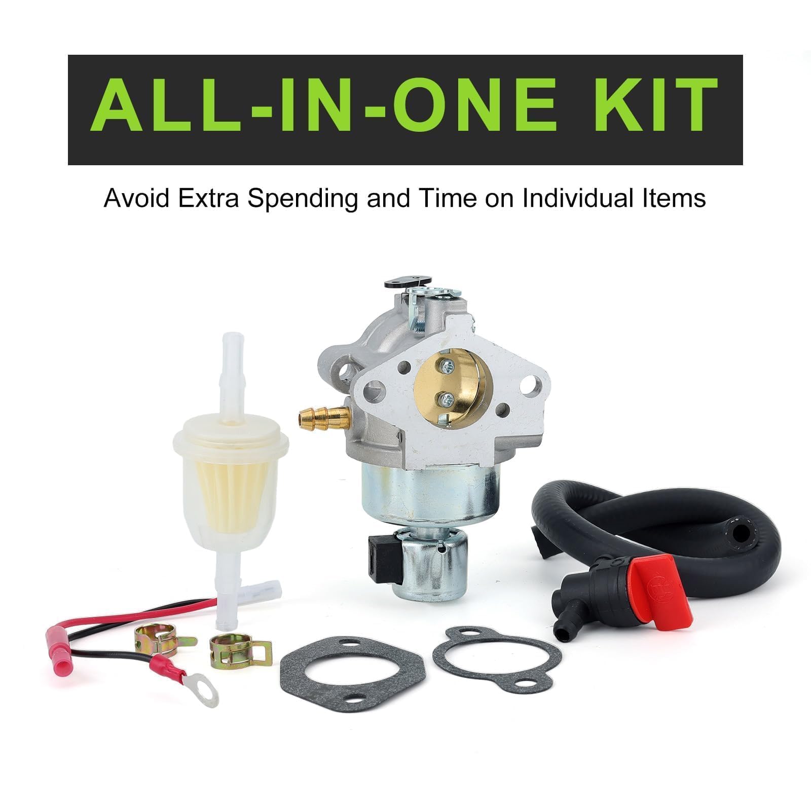 Harbot fuel shut-off valve and filter included for easy maintenance.