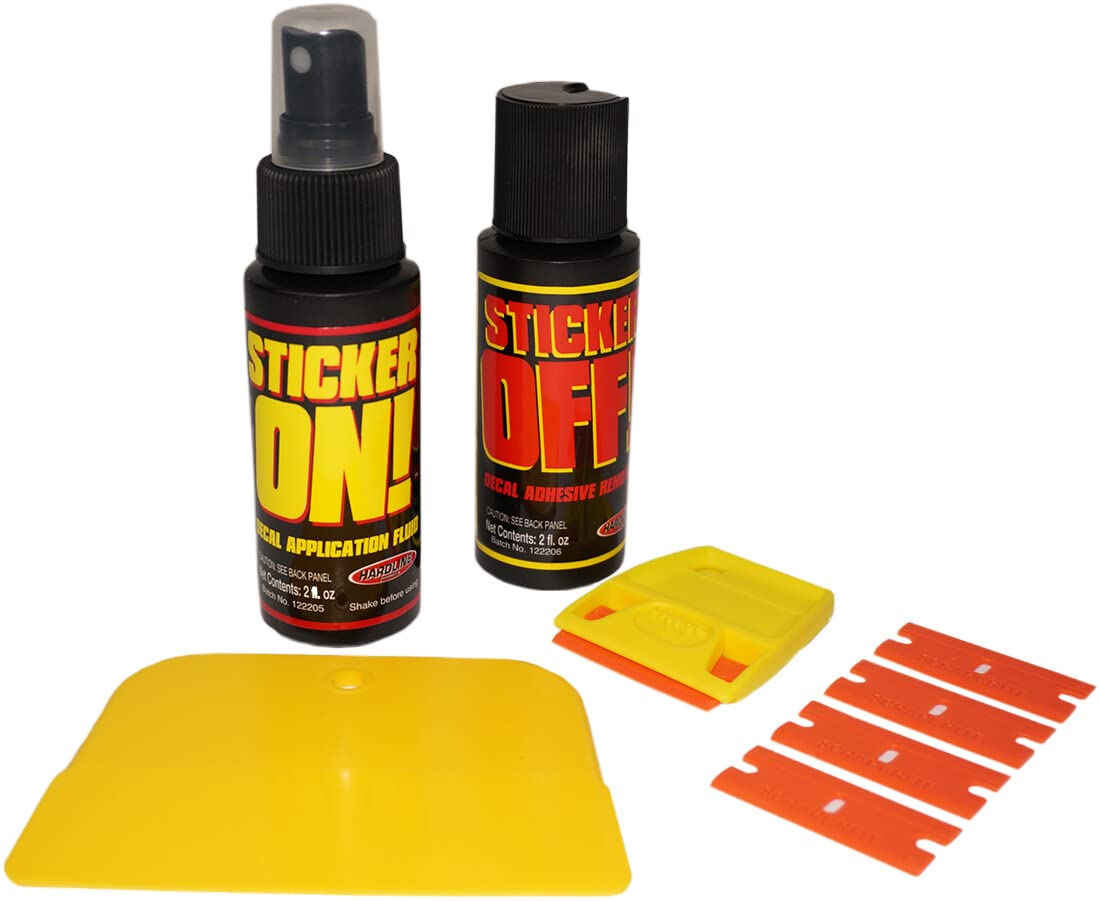 Hardline Sticker-On fluid bottle pour demonstrates easy decal alignment and precise placement.