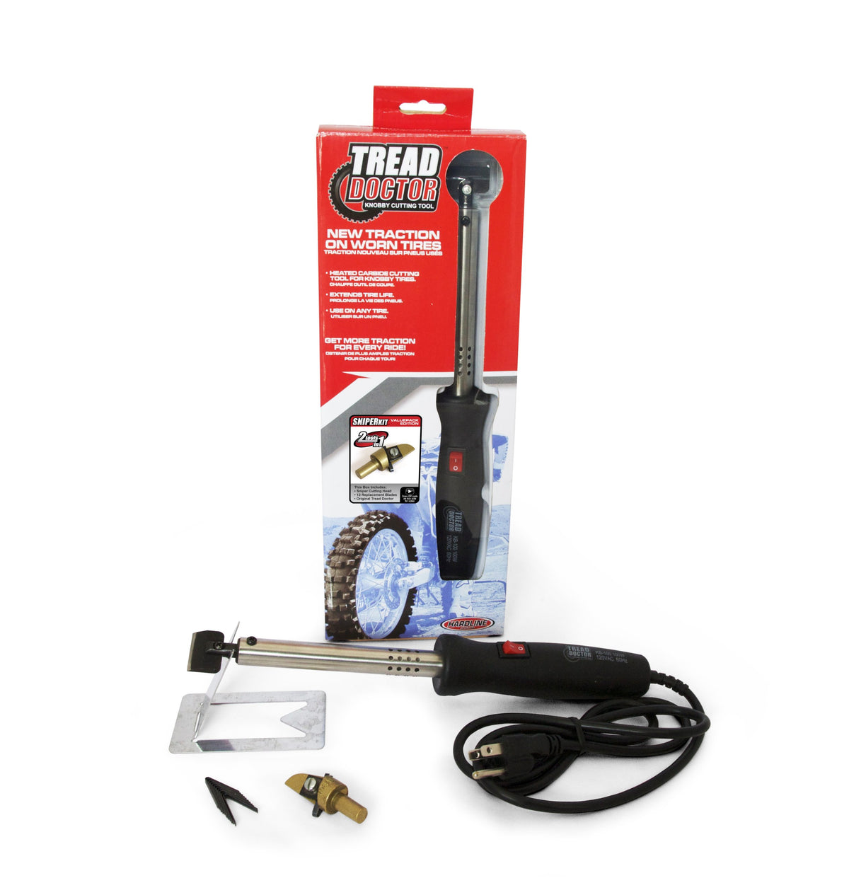 Hardline Products Tread Doctor Sniper Kit with heated groover shaping tire edges for better grip.