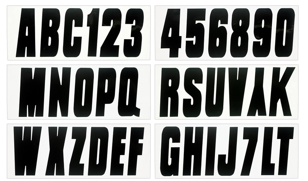Hardline USA Series 350 decal kit contents for complete registration lettering.