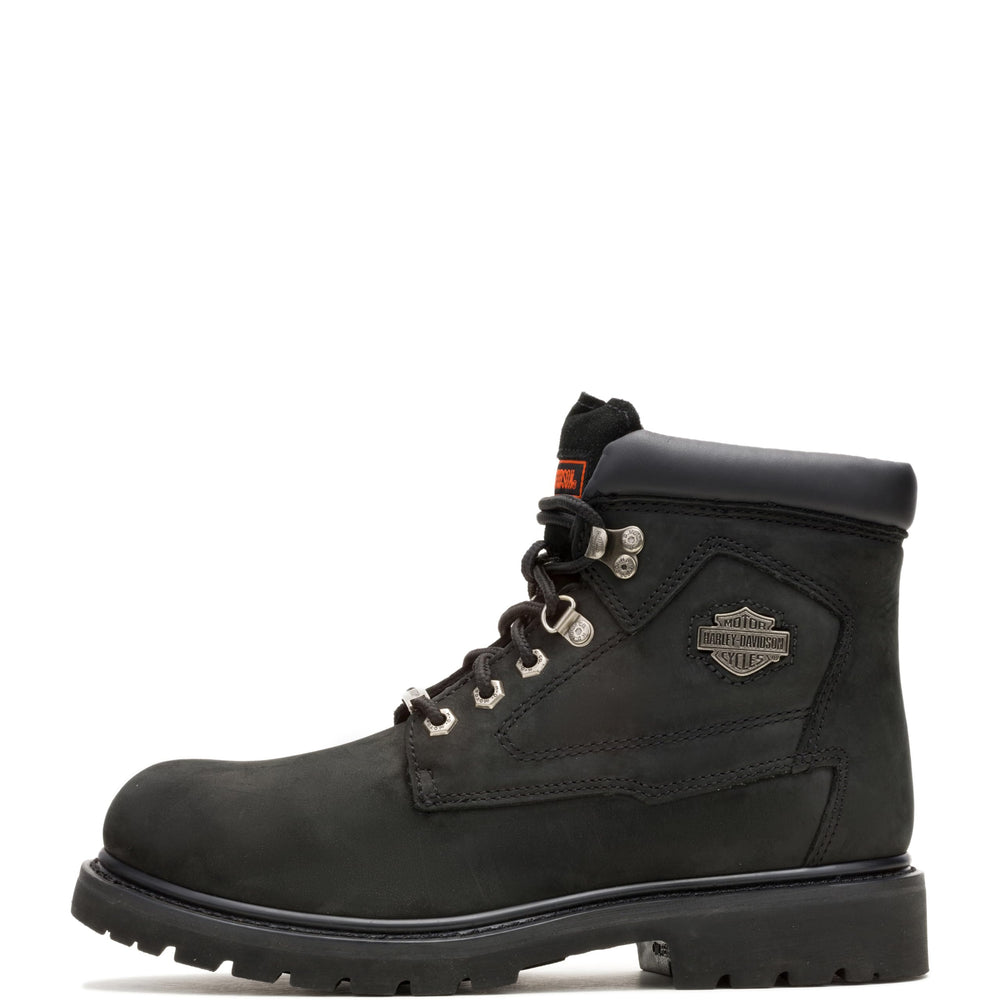 Harley-Davidson Wolverine boot black motorcycle boots on display.