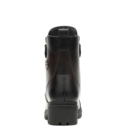 Back view of Amherst boot showing Harley bar and shield logo for authentic style.