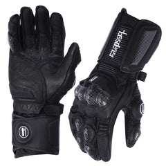 Harssidanzar leather motorbike gloves close-up showing supple goatskin texture and durability