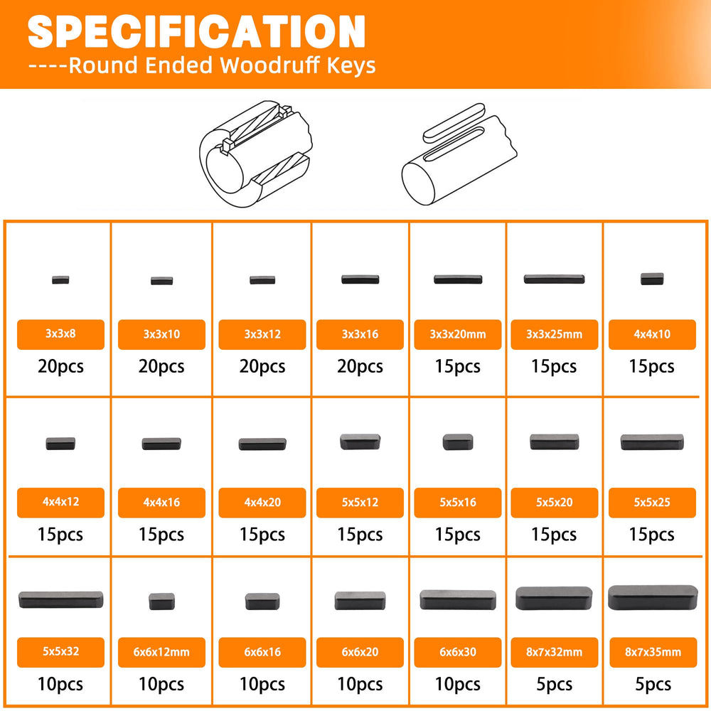 HASAOMOI woodruff key kit open case enables easy access to sizes.