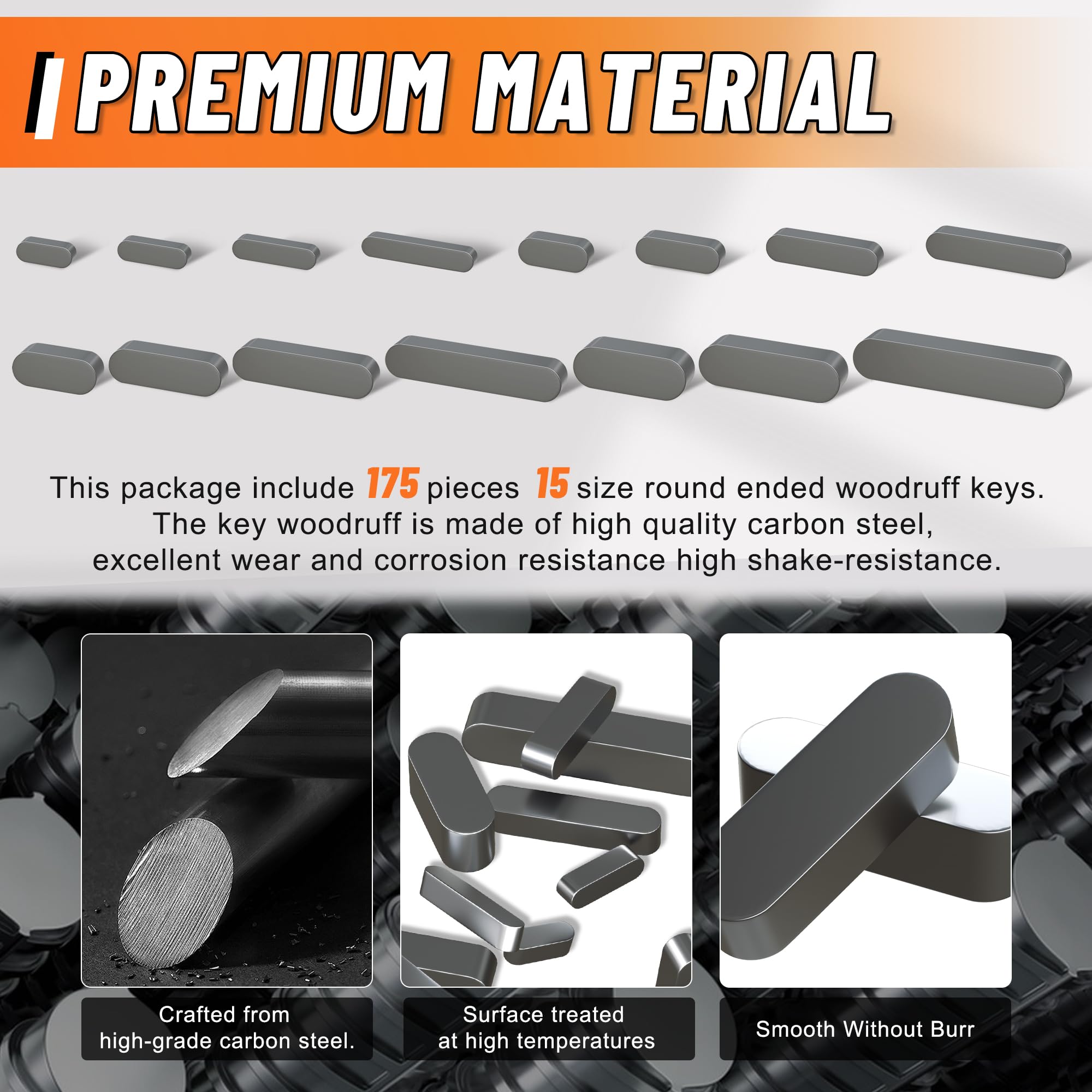 HASAOMOI Woodruff key stock made of stainless steel for durability.