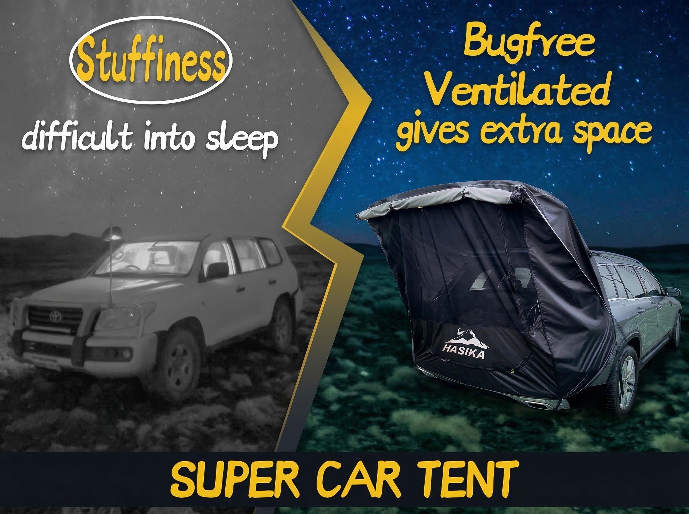 HASIKA SUV Tailgate Tent easy-assembly promotes stress-free setup anywhere.