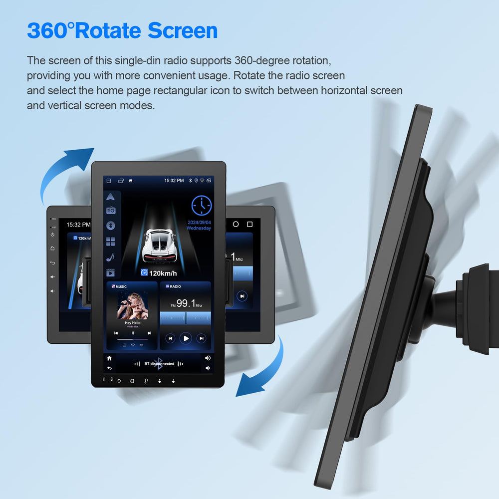 Haudio display in portrait mode showing split-screen navigation and media convenience