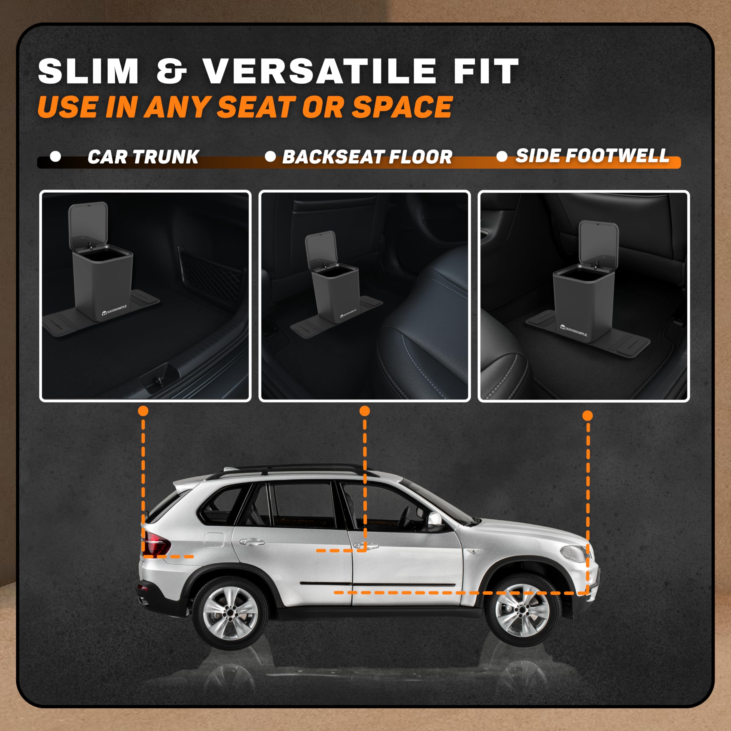 HAUSSIMPLE Multi-location install offers flexible placement in front, rear, or trunk.