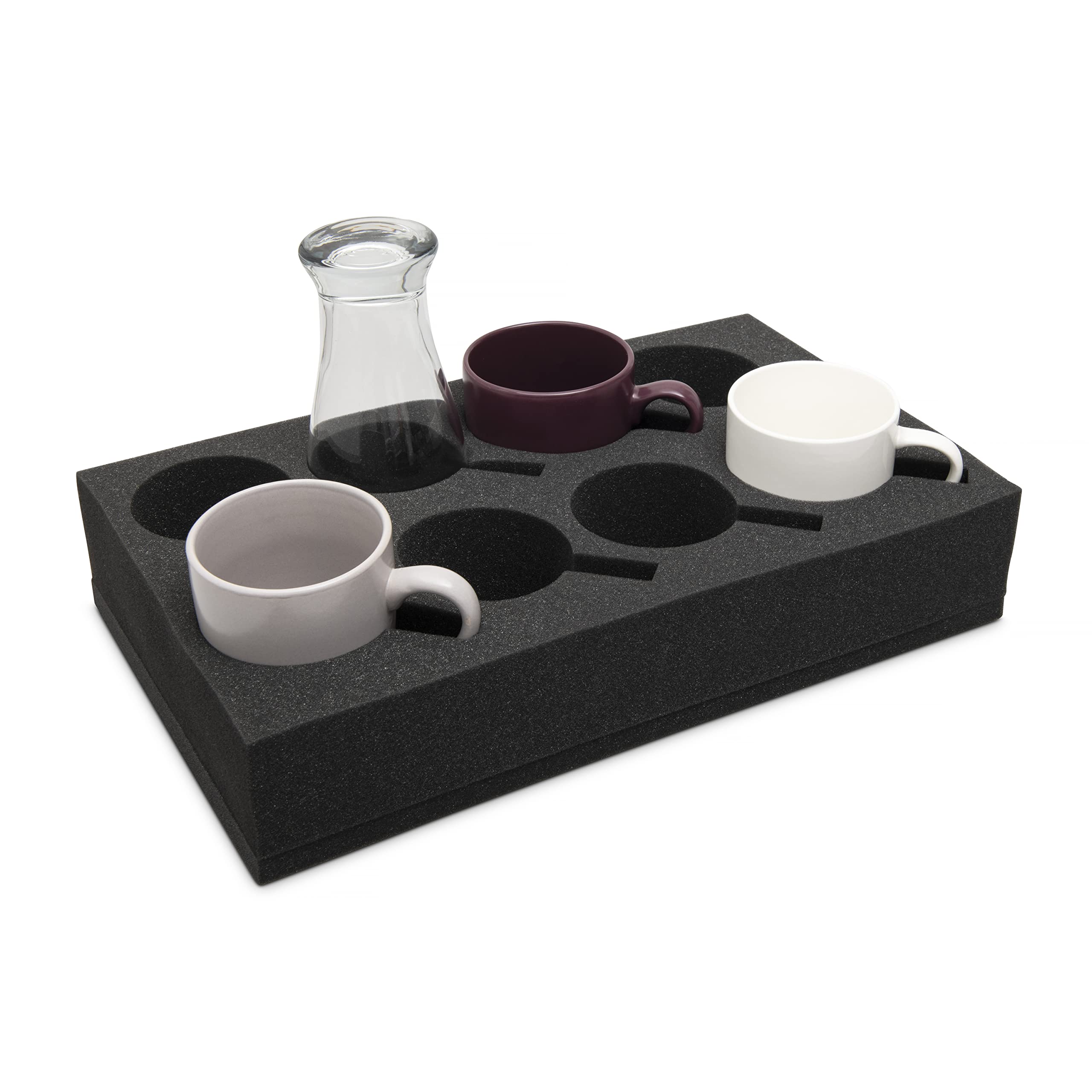 HAWETICO foam cup and glass holder with grey sponge tray protects mugs on the move and reduces rattling