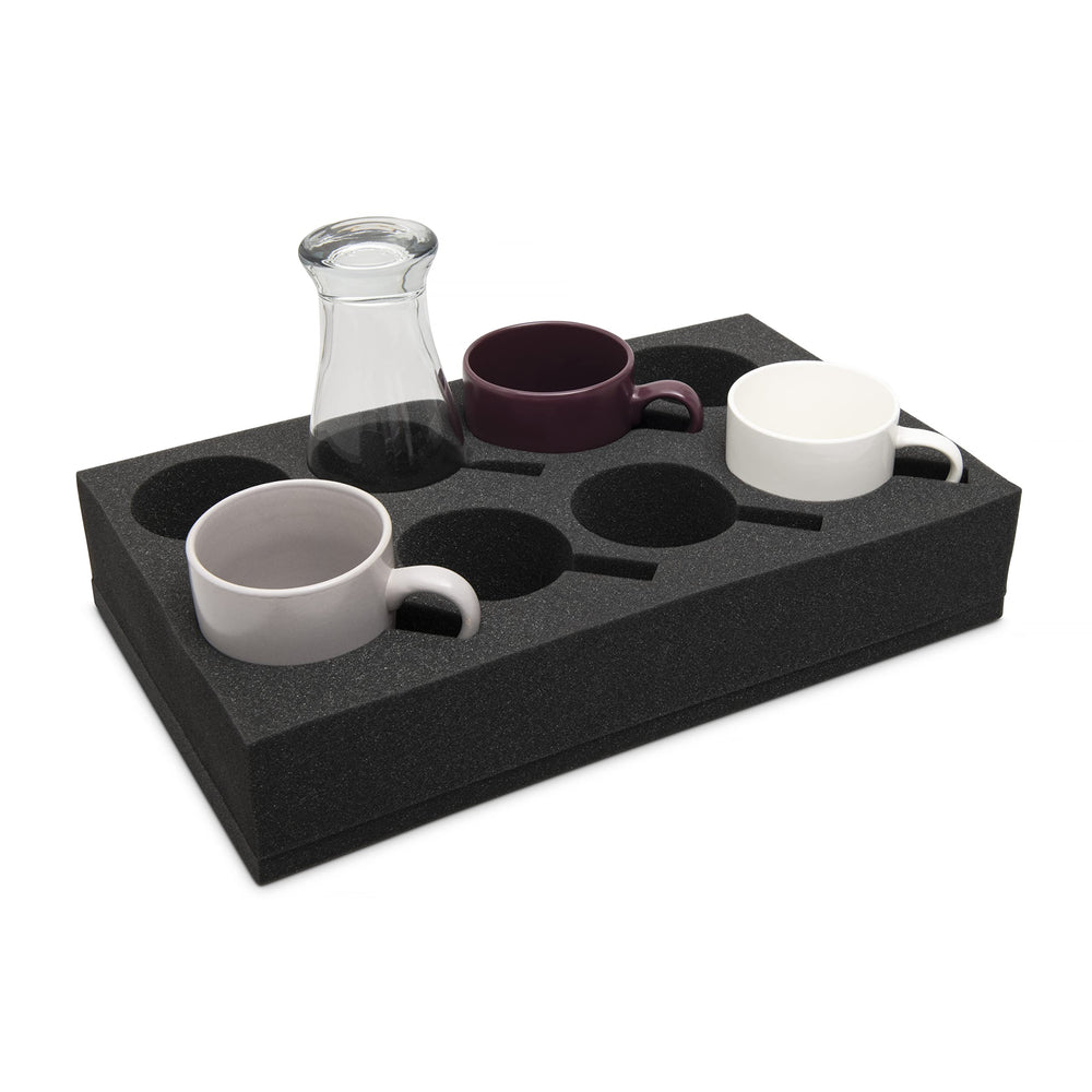 HAWETICO foam cup and glass holder with grey sponge tray protects mugs on the move and reduces rattling