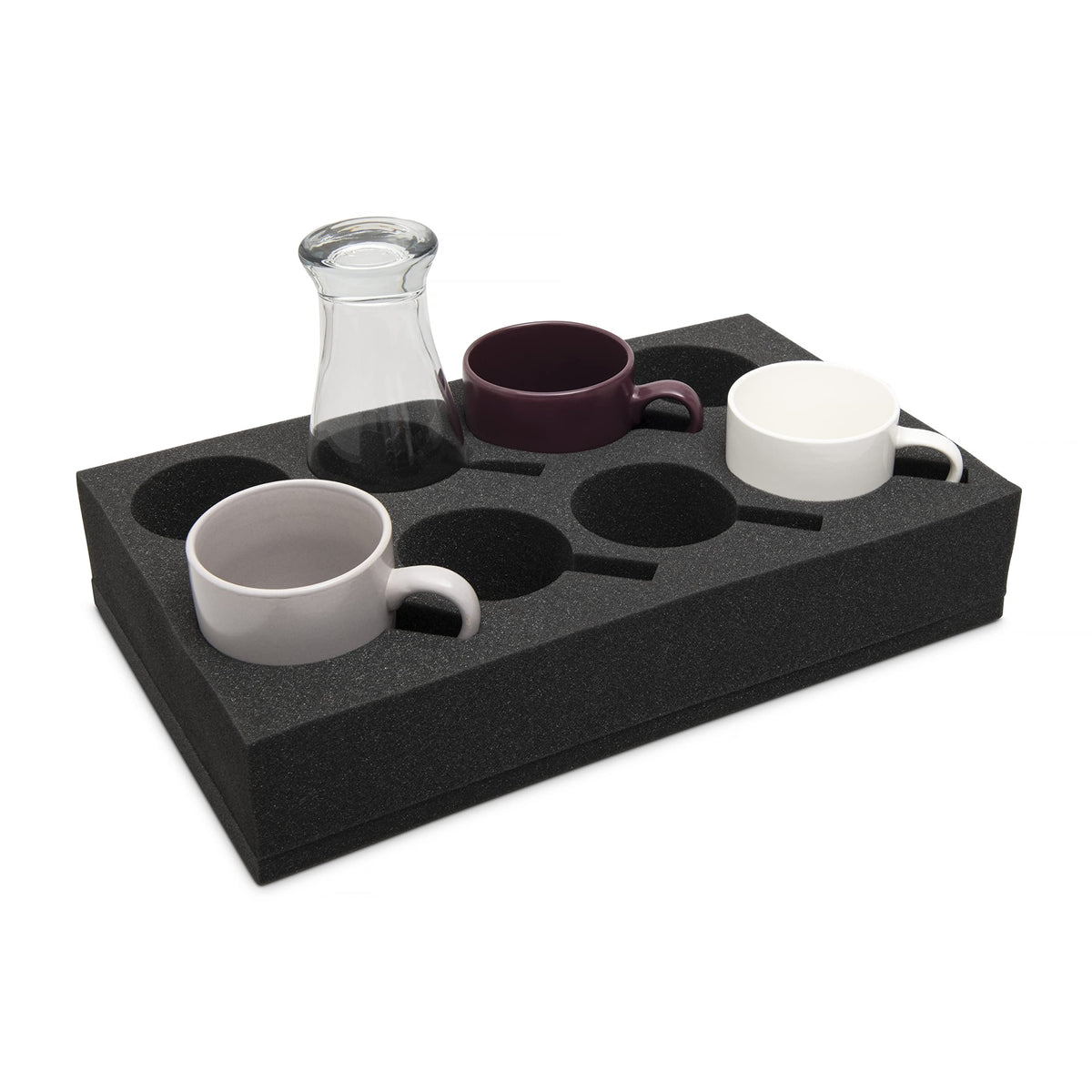 HAWETICO foam cup and glass holder with grey sponge tray protects mugs on the move and reduces rattling