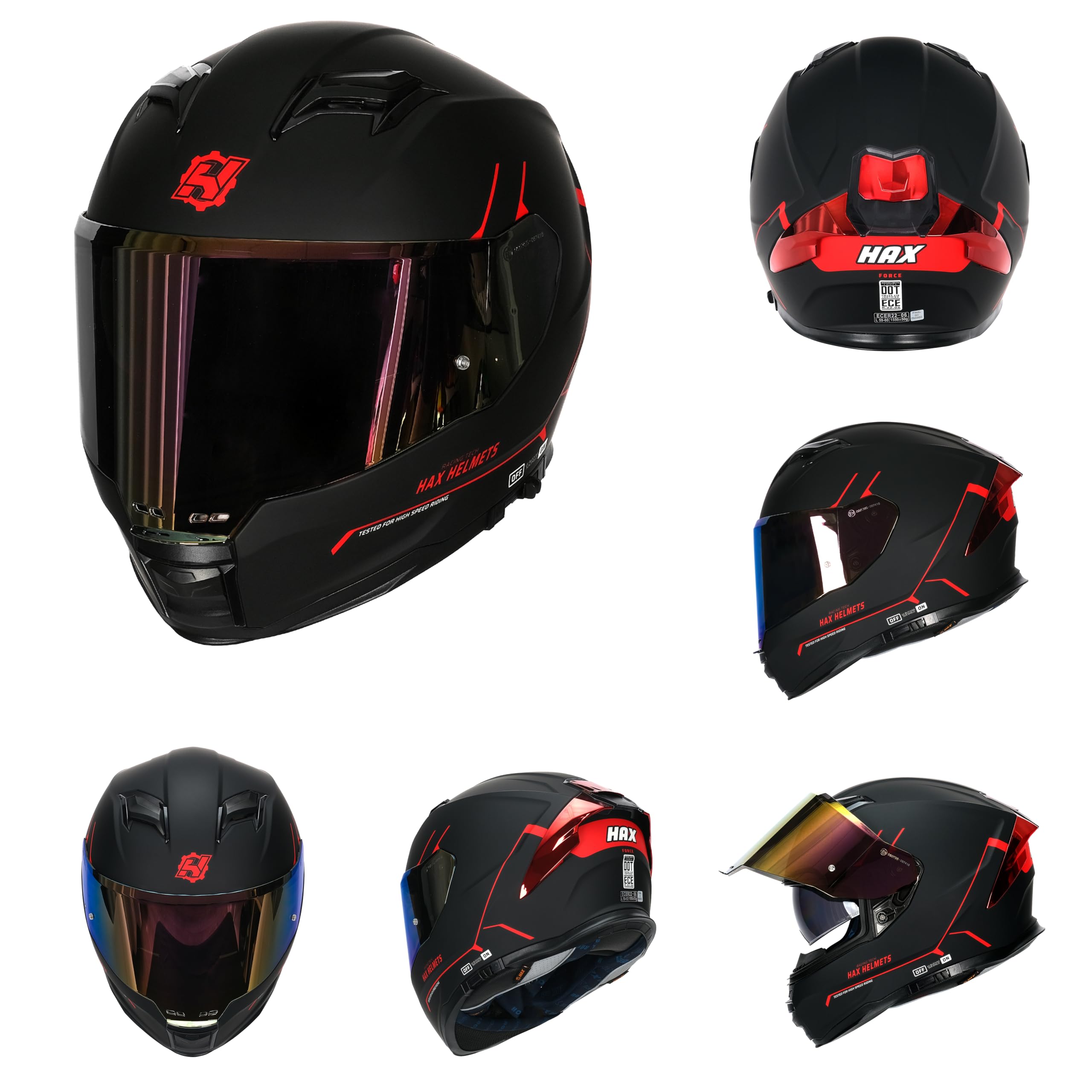 HAX Force dual visor image illustrating UV protection and versatile light control