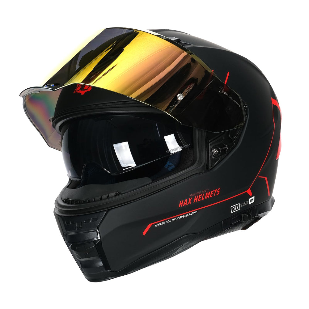 HAX Force full-face helmet side profile highlights a streamlined body that reduces wind noise.