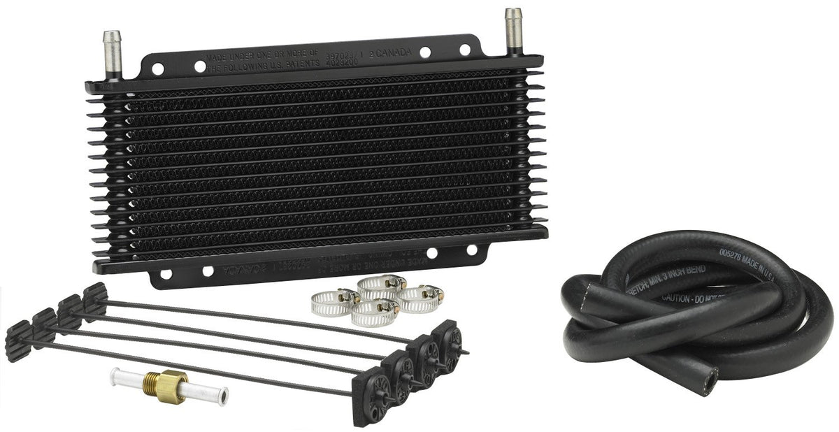 Hayden Automotive 676 rapid-cool transmission cooler front view improves heat management in compact engine bays.