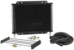 Hayden Automotive 678 rapid-cool installed under vehicle demonstrating secure hose fittings.