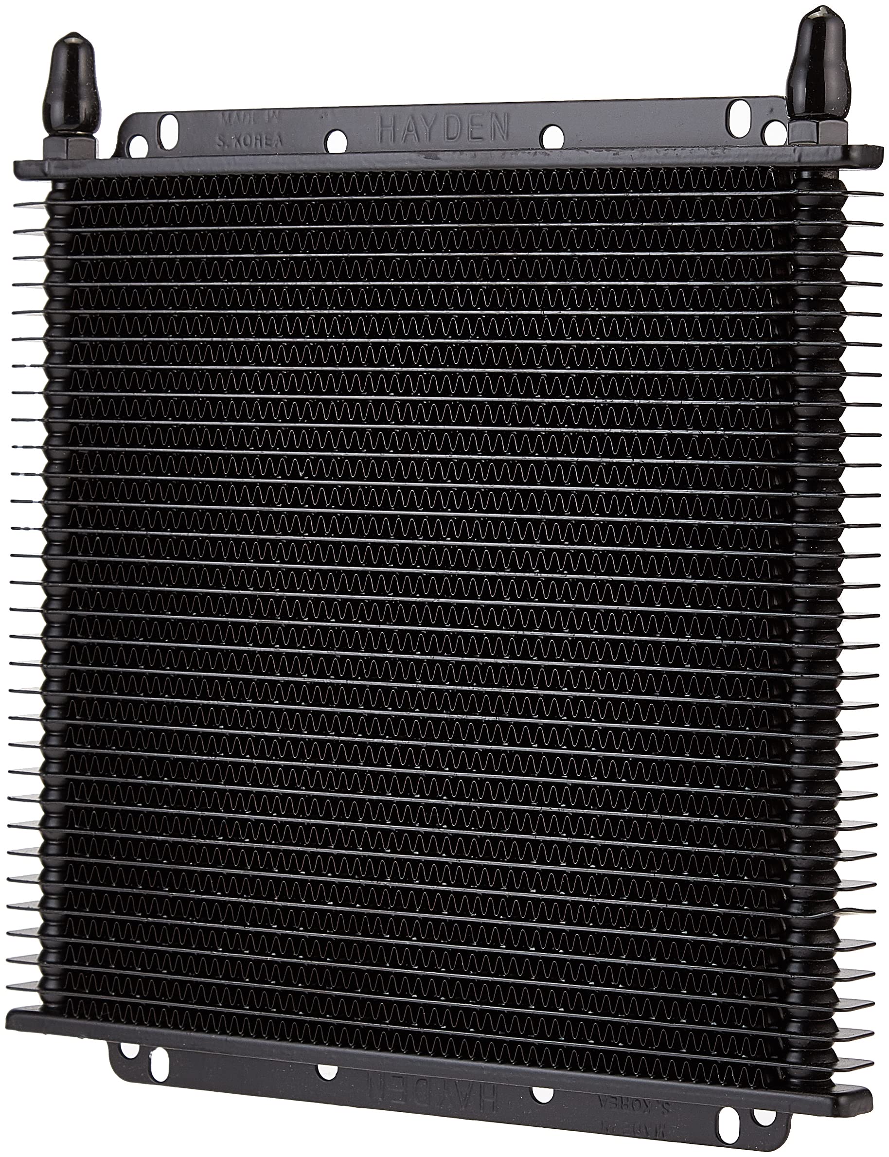 Hayden 689 transmission cooler side view shows compact, secure installation.