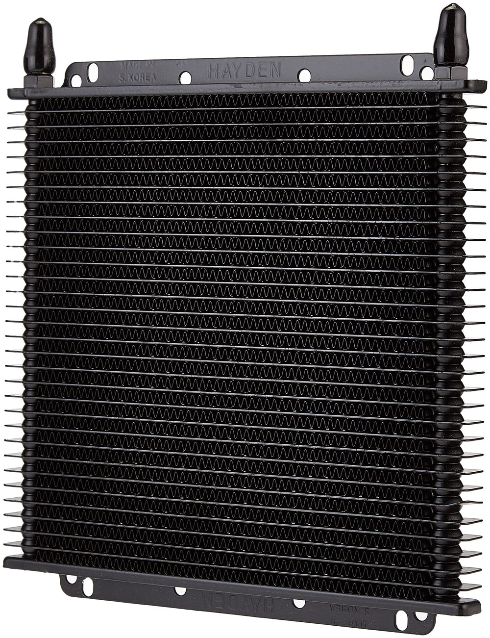 Hayden 689 transmission cooler side view shows compact, secure installation.