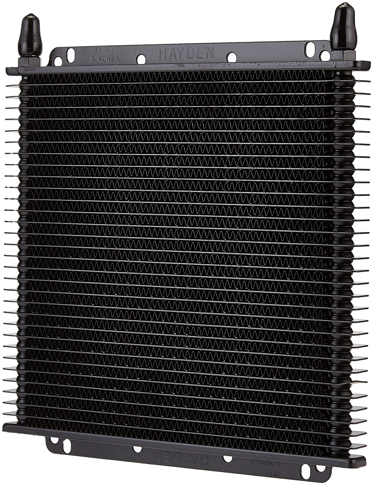 Hayden 689 transmission cooler side view shows compact, secure installation.