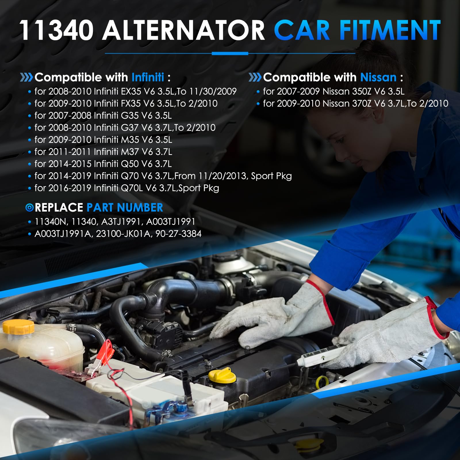 HAYIAUTO 11340N alternator side view showing durable housing