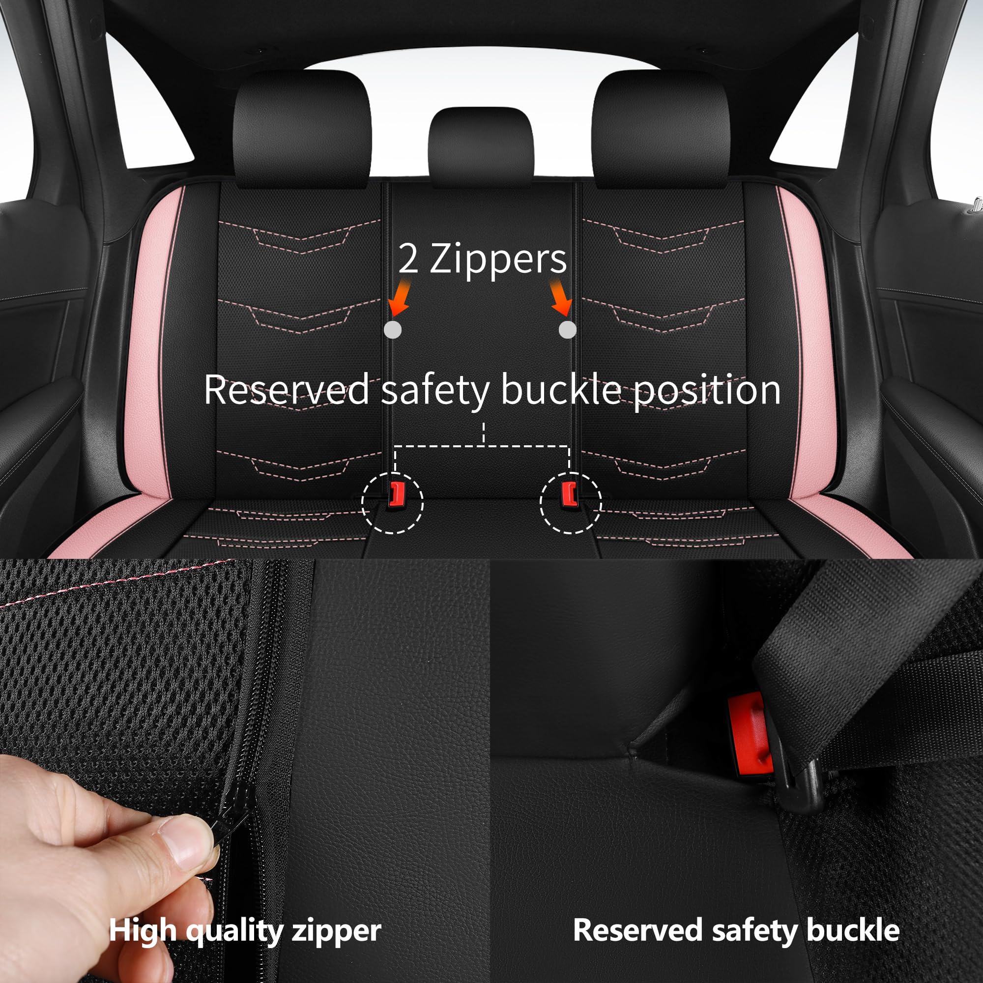 HChengkikz pink seat covers durable grain leather-look for lasting protection.