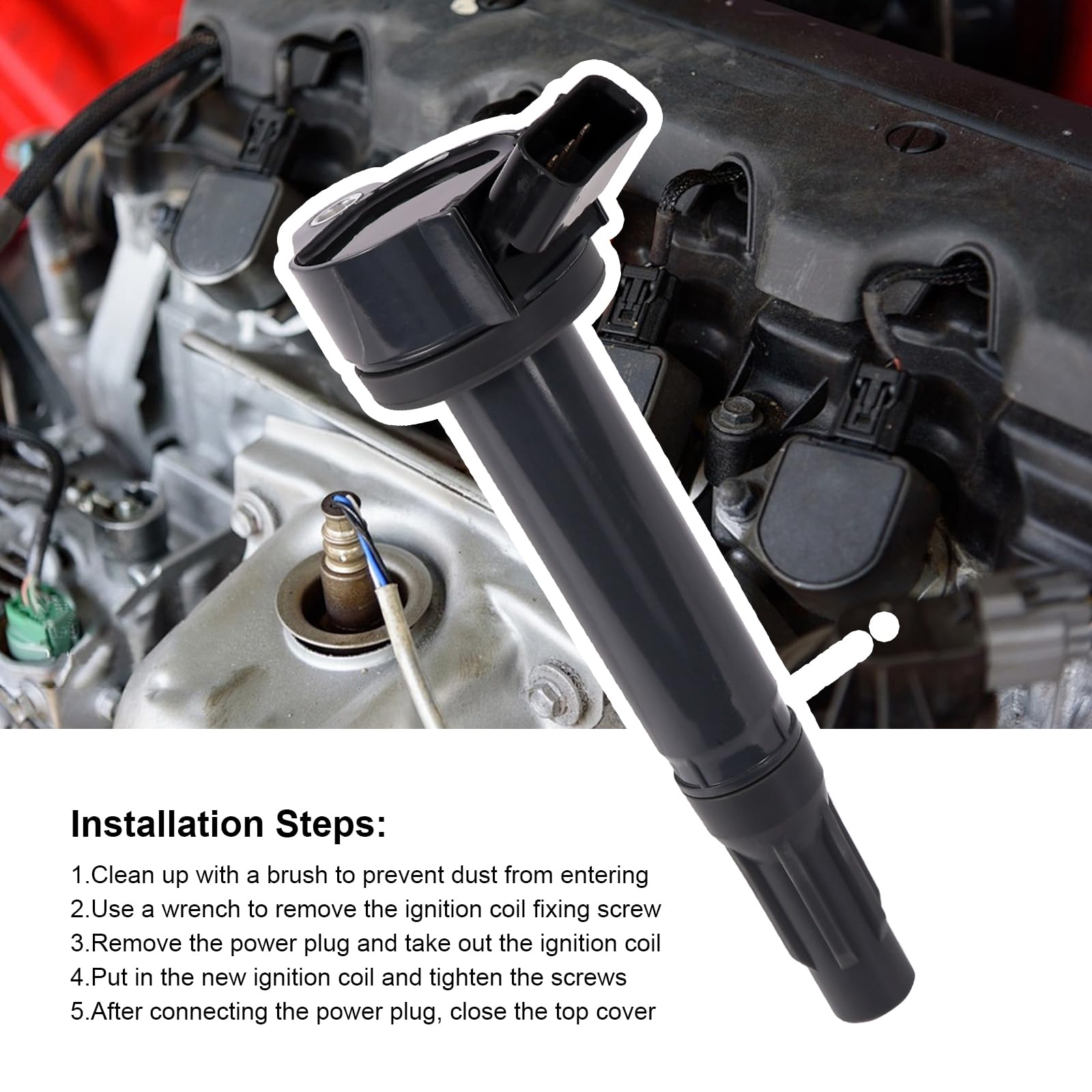 Hchenup ignition coil pack side view highlights secure connectors for easy installation