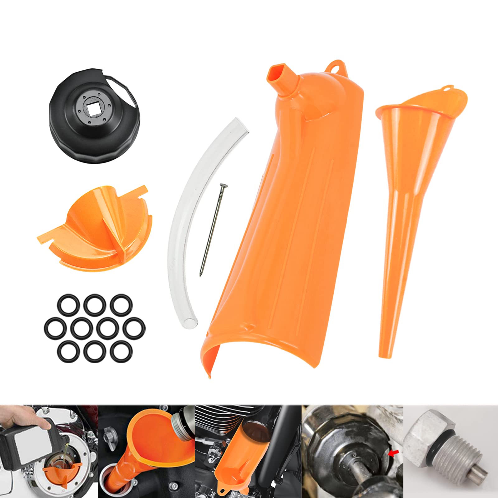 HCmotorku drip oil filter funnel catches drips for cleaner work.
