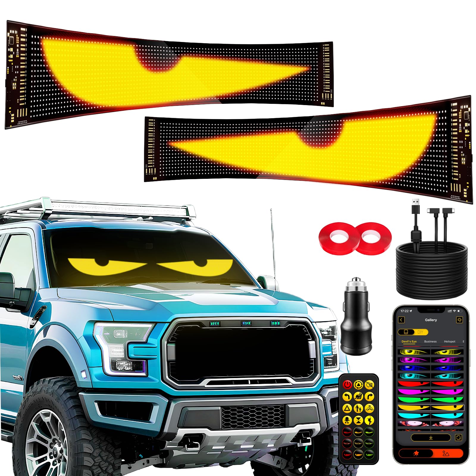 HCYHNB Devil Eyes light panel 1 shows vivid LED display for cars