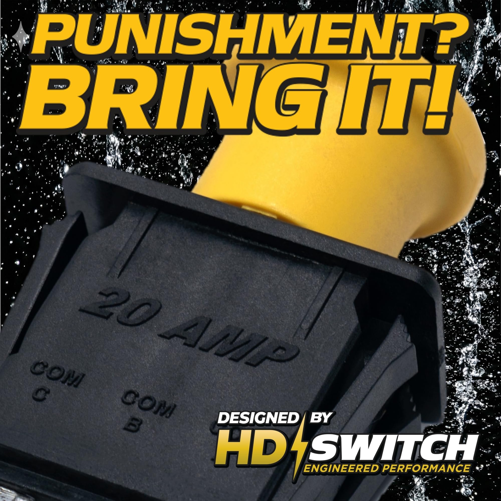 HD Switch 20A close-up shows robust labeling and secure connections.