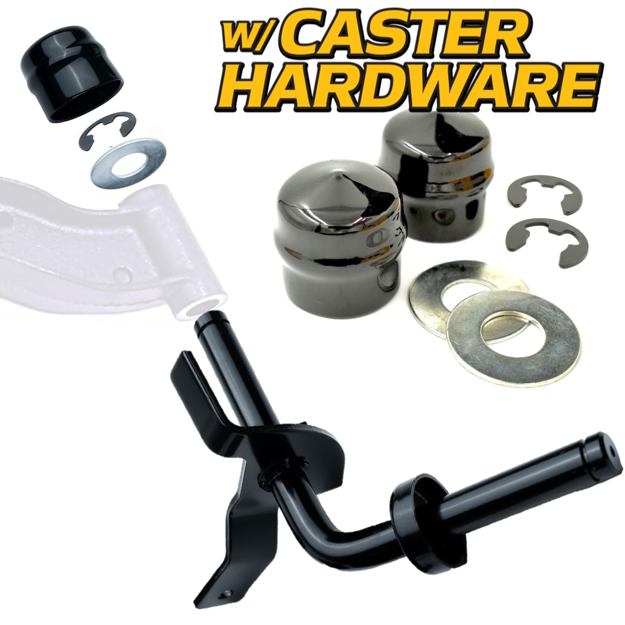HD Switch caster hub caps in yellow with black top caps