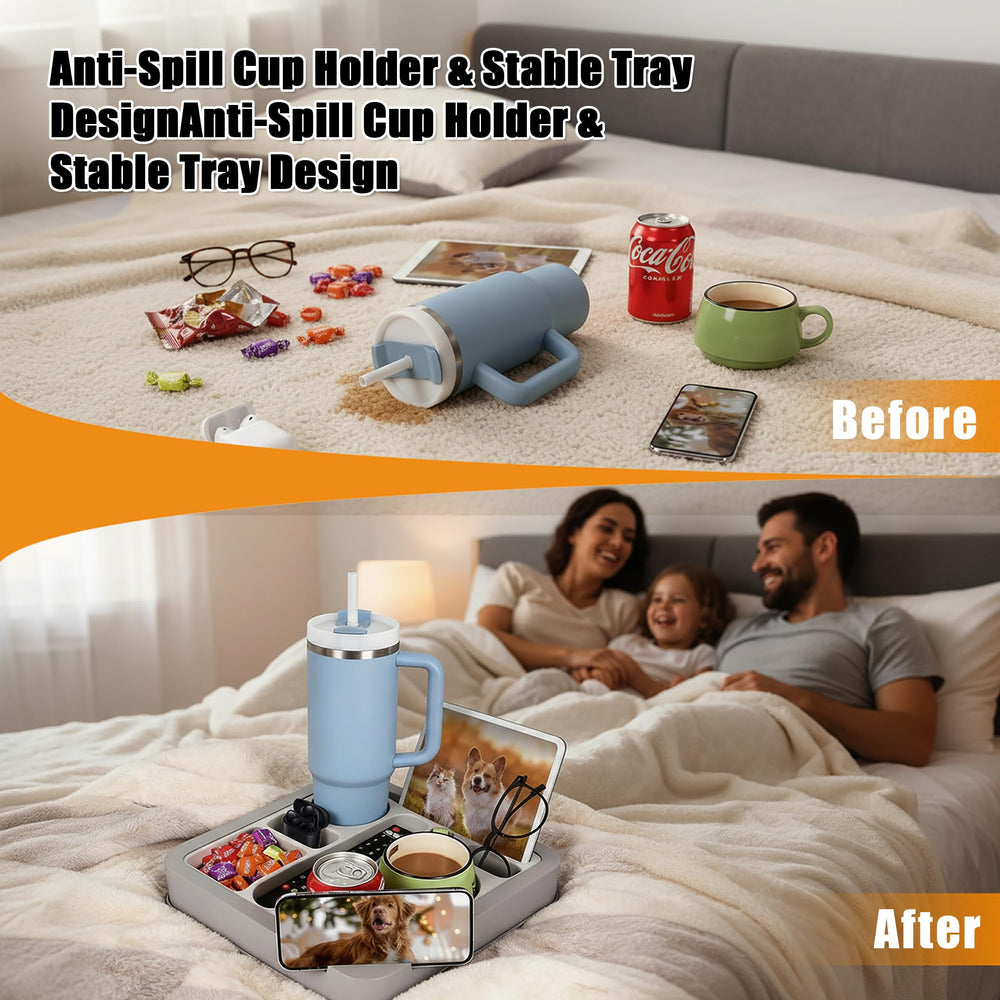 Heavyrain removable divider shows configurable storage for remotes and phones.