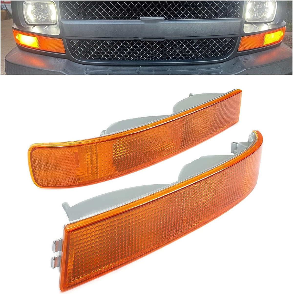 HECASA corner light on driver side with amber lens and chrome housing