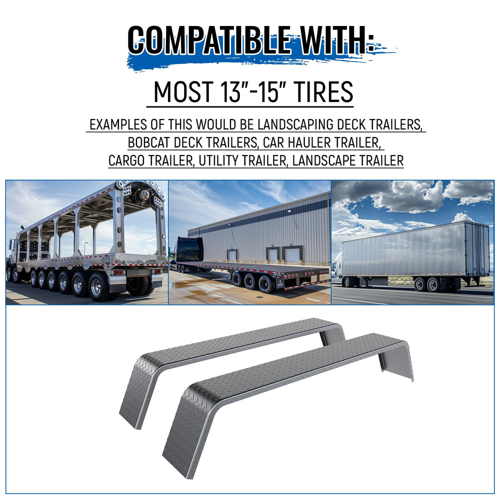 HECASA diamond plate fender showing compatibility with 13-15 inch tires