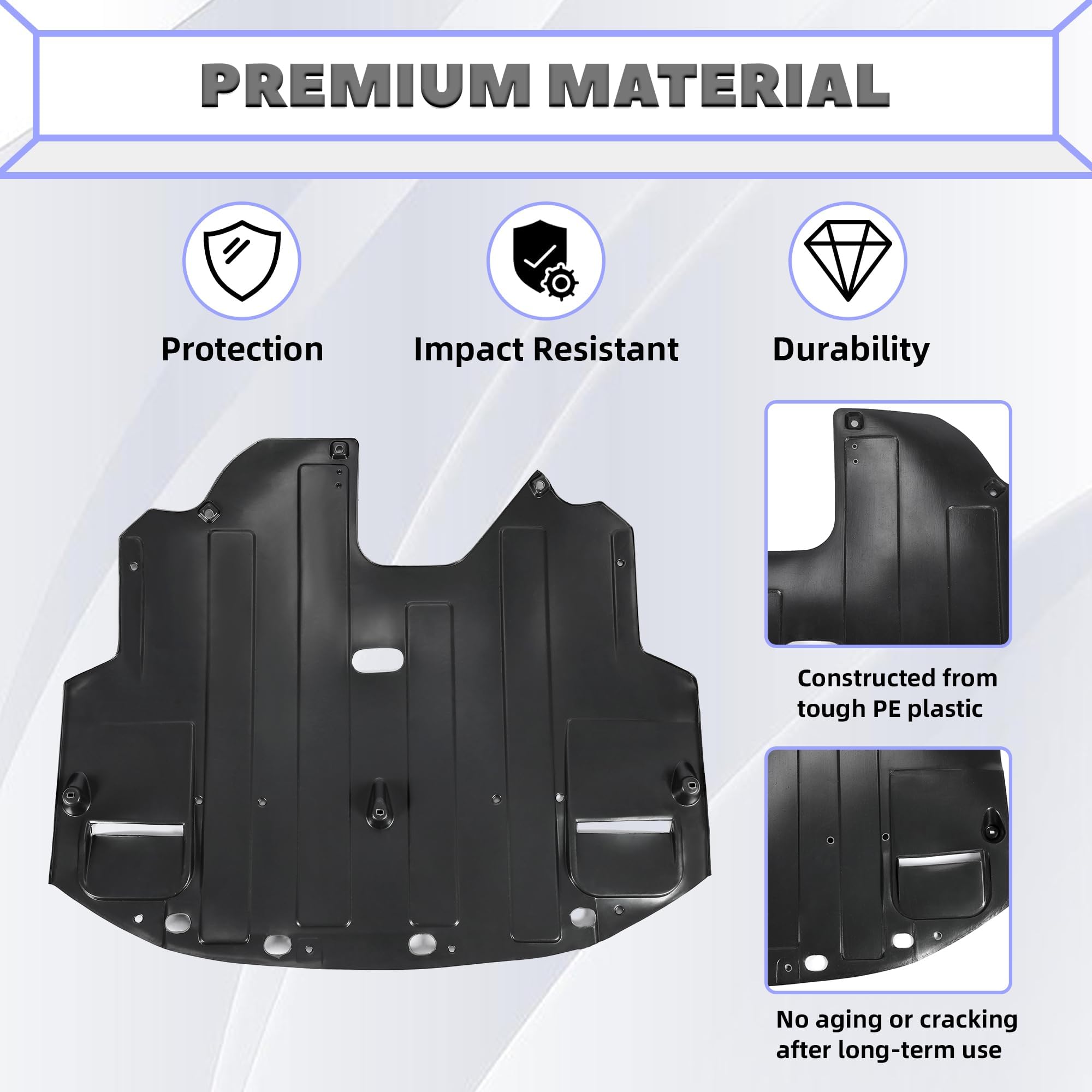 HECASA PE plastic engine shield highlights durable insulation and robust protection.
