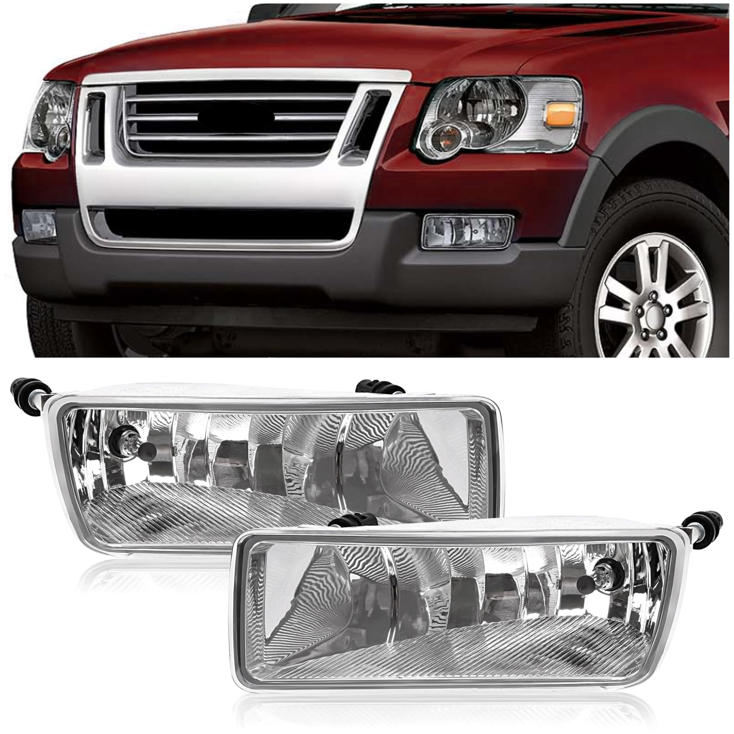 HECASA fog light pair front view with clear lens for improved visibility.