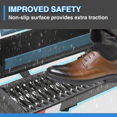 HECASA Grip Step non-slip surface enhances traction in wet conditions.