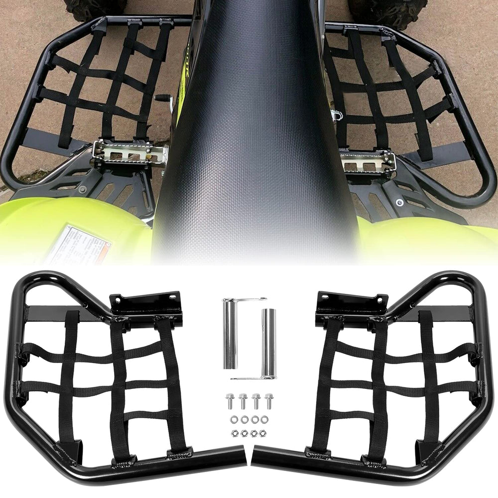 HECASA nerf bars on Yamaha Raptor 700 side steps for leg protection