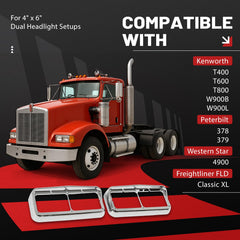 HECASA headlight bezel with visor for Kenworth T600 fits rugged trucks with stylish protection