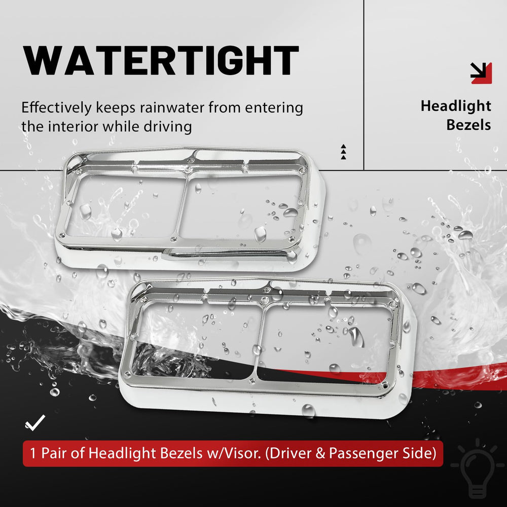 HECASA bezel with visor for Peterbilt 378 elevates rugged styling and lamp protection