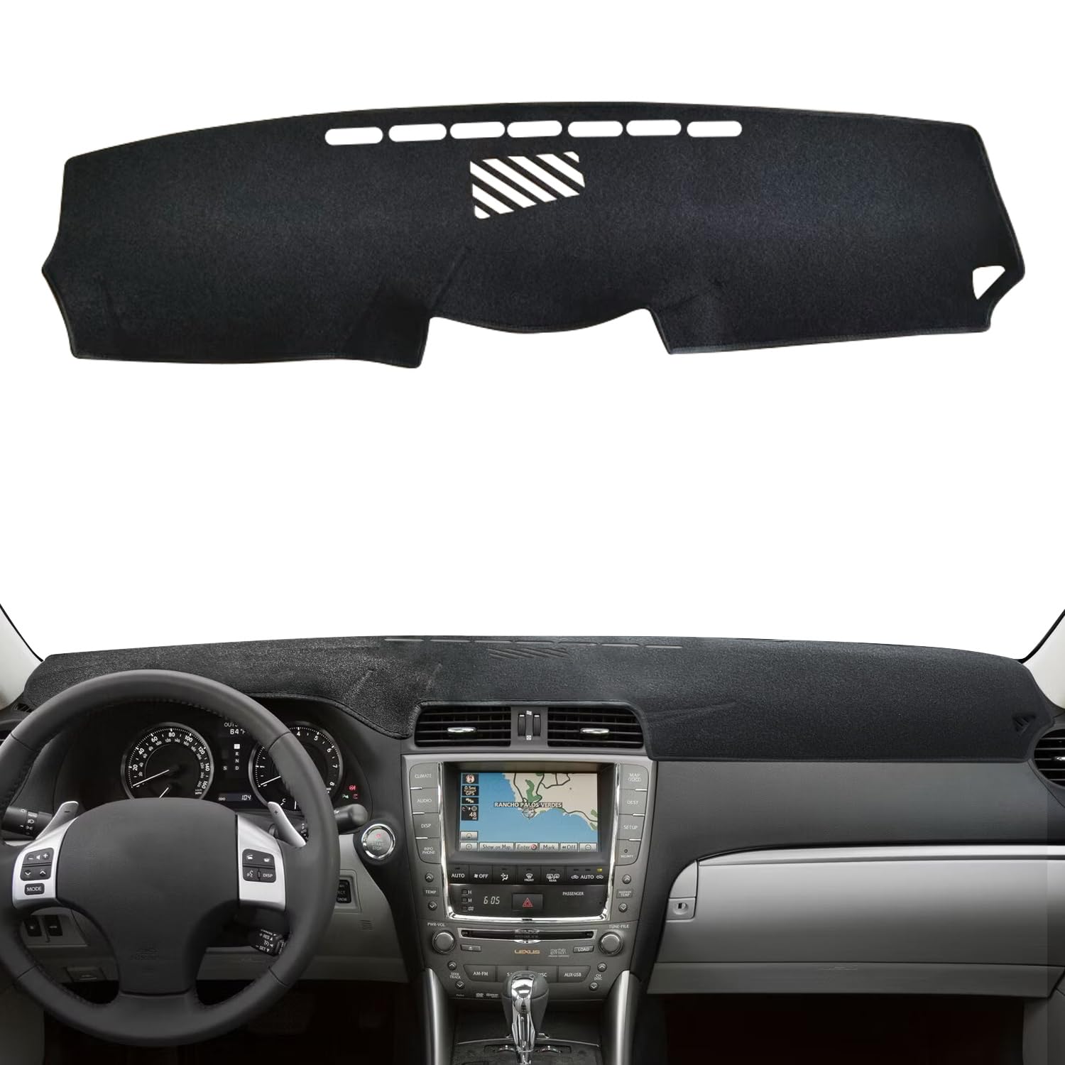 HEDAQI dash cover in black finish complements Lexus IS interior styling.