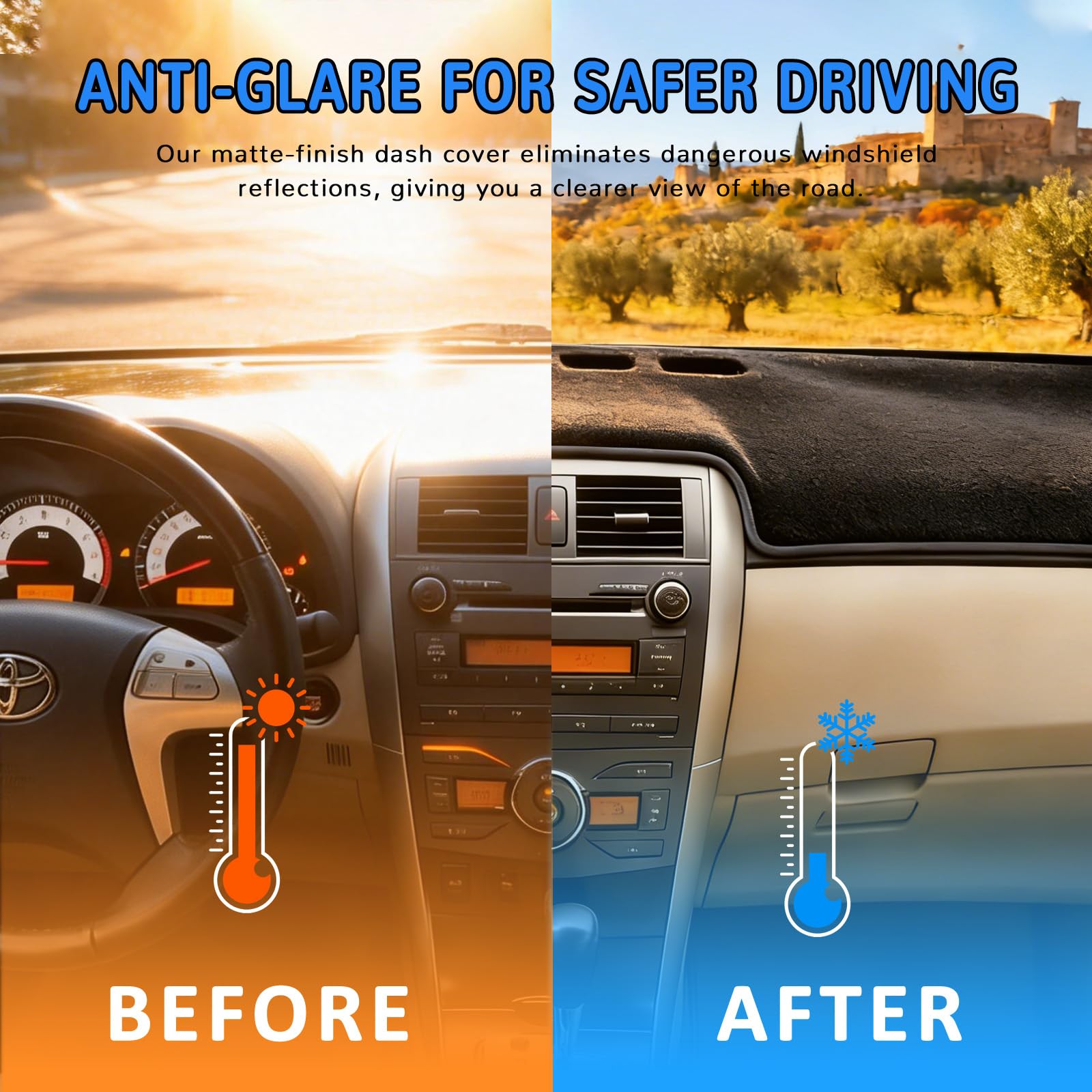 HEDAQI dash cover helps preserve dashboard condition and interior comfort in Toyota Corolla 2007-2013.