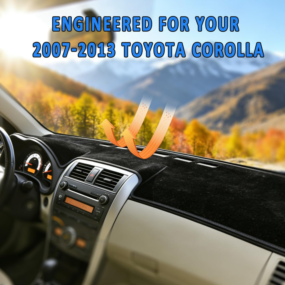 HEDAQI dash cover's durable, stain-resistant surface is easy to clean with a damp cloth for Toyota Corolla 2007-2013.