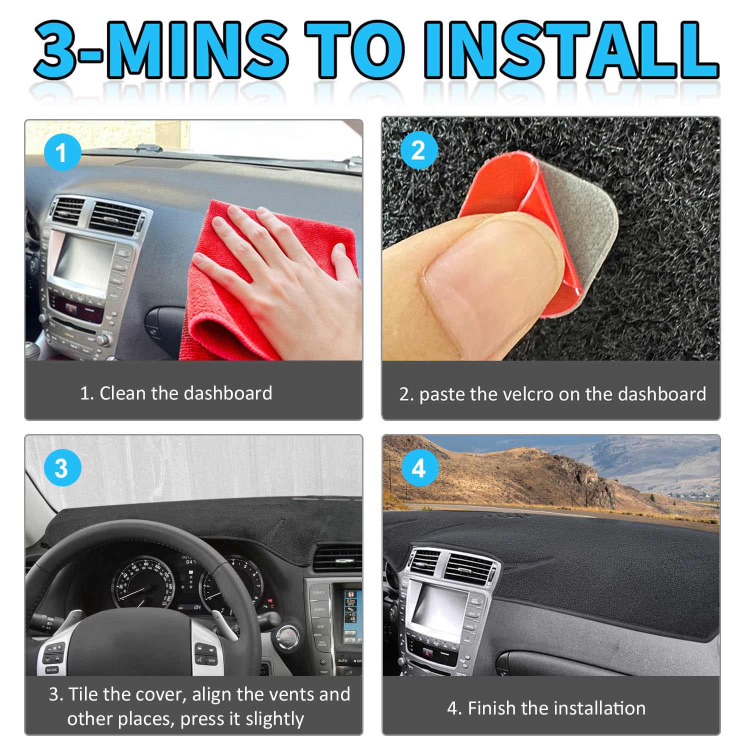 HEDAQI dash mat protects blemishes while preserving Lexus IS250/IS350 interior look.