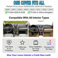 HEDAQI dash protector shields Lexus IS250/IS350 from sun exposure and heat.