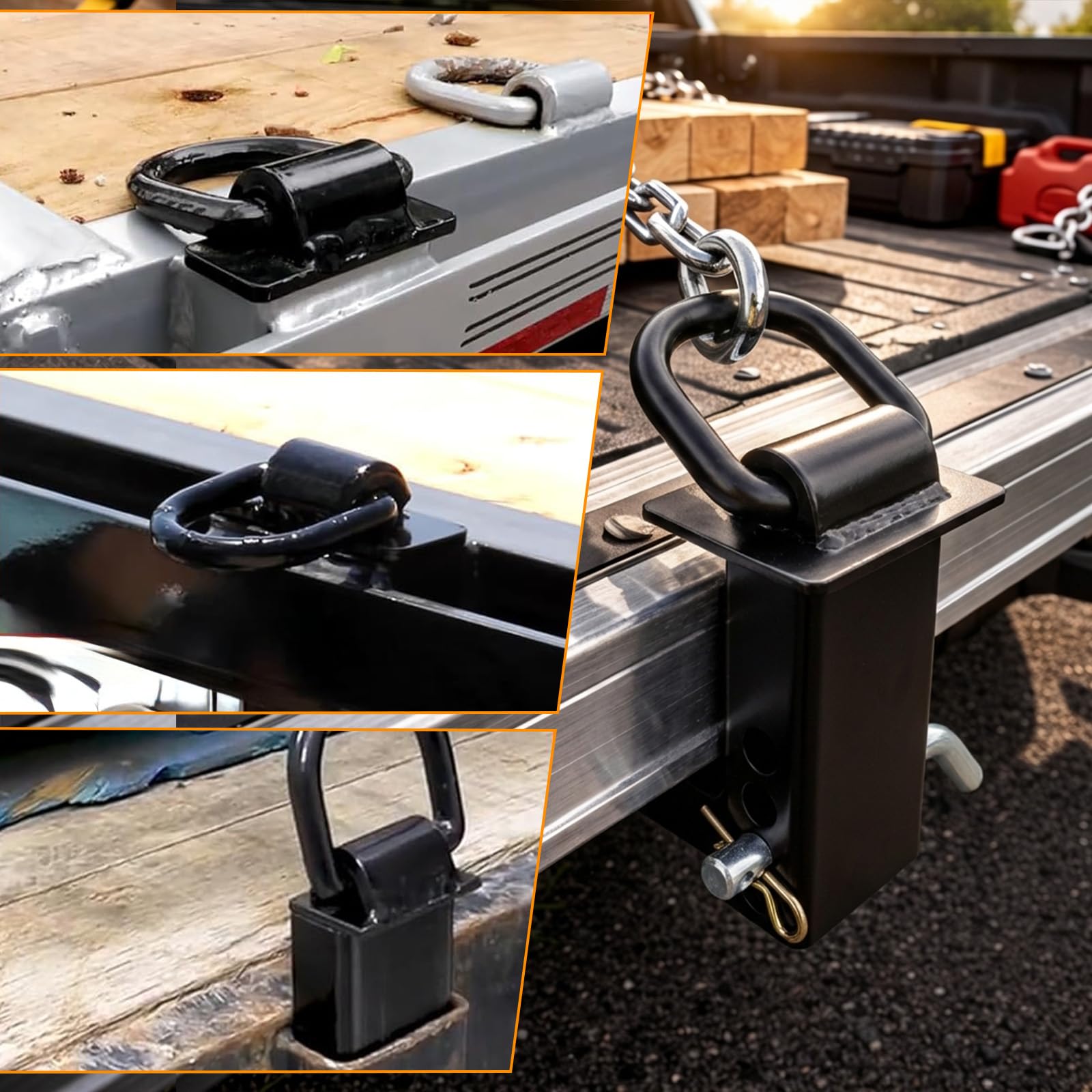 Hedday stake-pocket D-ring fits standard 2x4 pockets for versatile trailer setup.